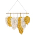 Miniatyrbild 4 av 5: Handgjord Macrame Väggbonad Fjäder Boho Väggdekor Gul Chic Vävd Blad Tofsar Dekoration Bomullsdekorationer Gobeläng Rum Dekoration För Sovrum Liv