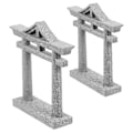 Miniatyrbilde 3 av 4: 2 stk. japansk Shinto Torii-port fisketankdekorasjoner asiatisk akvarium Torii-statue (9,50 x 9,30 x 2,10 cm, grå)