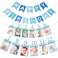 Miniatyrbild 1 av 5: 1-årsdag Fotobanner för Nyfödd till 12 Månader, Flicka Pojke Grattis På Födelsedagen Banner Fest Dekoration, Månatlig Milstolpe Foto