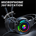 Miniatyrbillede 3 af 5: Gaming Headset 7.1 Stereo Surround Bass Headset Computer Gaming Console med Mikrofon RGB Headset（Sort）