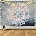 Miniatyrbild 1 av 4: Mandala Väggbonad Grå Rosa Blommig Tapisserier Hippie Bohemisk Blomma Väggbonad för Sovrum Vardagsrum Sovsal (150 x 150 cm)