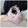 Miniatyrbild 5 av 5: Handväska, dam denim handväska mode axelväska Argyle plånbok crossbody väska（Rosa）