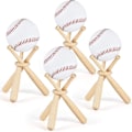 Miniatyrbild 1 av 5: Trä Baseball Stativ Displayhållare Med Mini Basebollträ Och Träcirklar För Basebollspelare Fans (4 Set)