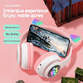 Miniatyrbilde 5 av 5: Bluetooth-headset trådløst headset sammenleggbart øretelefonkort støtte øretelefon headset hodetelefon spill øretelefon katt øretelefon støyreduksjon  A