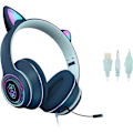 Miniatyrbild 1 av 4: Kattöron Gaming Headset med Mikrofon Blinkande Lysande Stereo Headset-Marinblå