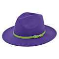 Miniatyrbillede 1 af 5: Klassisk Retro Jazz Hat Grøn Bælte Uld Hat Cowboy Hat Retro Sort Uld Flad Skygge Hat