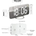 Miniatyrbillede 4 af 5: Digitalt vækkeur, stort spejl LED-ur, snooze, dæmpet nattelys 2 USB-opladerporte skrivebordsvækkeure til soveværelsesindretning (hvid)