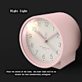 Miniatyrbild 5 av 5: Batteridriven analog alarmklocka tyst icke tickande, stigande pipljud, snooze, ljusfunktioner, enkel inställning (rosa)