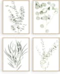 Sæt med 4 blomsterkøkkenblade vægkunst Boho blade eukalyptus planter vægtryk (UNFRAME) (8x10)