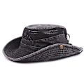 Miniatyrbillede 2 af 5: Mænd Bomuld Broderi Hat Udendørs Solbeskyttelse Bred Skygge Foldbar Boonie Bucket Hat(Grå)