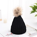 Miniatyrbillede 2 af 5: Dww-Dame Strikhue med Pompom, Sort Vinter Varm Fleece Foret Hat Slouchy Strikkede Huer