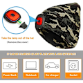 Miniatyrbillede 3 af 5: Hue med lys og rødt advarselslys, USB genopladelig LED lysende hue med 3 lysstyrkeniveauer, håndfri pandelampe hætte (camouflage)