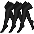 Miniatyrbilde 1 av 5: Kompresjonsstrømper (3 par) Kne-High kompresjonsstrømper for kvinner og menn Strømper for løping, sykling, atletisk-stor-X-Large/Pure Black*3