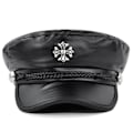 Miniatyrbilde 2 av 5: Pu Lær Marineblå Cap Cross Militær Cap Belte Barett Mote Cap Pu Ottekantet Cap Flat Top Cap