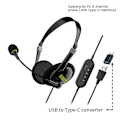 Miniatyrbillede 3 af 5: USB-computerheadset - Specielt headset til erhvervsdrivende - Kablet headset - In-line-kontrolheadset med Typec-adapter (som vist)