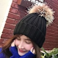 Miniatyrbillede 3 af 5: Dww-Dame Strikhue med Pompom, Sort Vinter Varm Fleece Foret Hat Slouchy Strikkede Huer