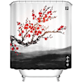 Miniatyrbillede 1 af 4: Oriental Sakura Sakura Landskab Fjernt Bjerg Vandtæt Dekorativt Polyester Stof Badeværelse Brusebad