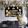 Miniatyrbild 3 av 5: Grattis på födelsedagen Bakgrundsbanner med Gyllene Ballonger för Festdekorationer, Stor Födelsedagsfest Dekorationer Fotobakgrund, Svart och Guld, 6 x 3