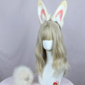 Miniatyrbillede 5 af 5: Stilfulde kaninører pandebånd og hale plysset Halloween Cosplay til kvinder piger（Hvid sort）