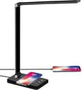 Led øjenbeskyttende sengelampe, trådløs opladning og USB-forbindelse, sort 1 stk