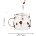 Miniatyrbild 2 av 5: Glasmug med lock och sugrör Söt jordgubbsdrickskopp Klar kaffemugg Mjölkmugg Vattenkopp Tekopp för te juice varmt kallt vatten Transparent
