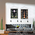 Miniatyrbild 4 av 5: Väggdekor Set med 2 Väggbonader, Månskensgård Väggbonad, Månsfas Väggbonad, Blommor och Rankor Väggbonader, Svart Golvväggbonad