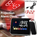 Miniatyrbild 5 av 5: Hemprojektionsklocka 180 rotera digital väder LCD snooze väckarklocka färgskärm display LED bakgrundsbelysning väggprojektionsklockabc B