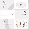 Miniatyrbild 4 av 5: Glasmug med lock och sugrör Söt jordgubbsdrickskopp Klar kaffemugg Mjölkmugg Vattenkopp Tekopp för te juice varmt kallt vatten Transparent