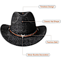 Miniatyrbillede 4 af 5: Børne Cowboy Hat Ungdom Voksen Casual Filt Hat Sort Western Cowboy Hat Cowgirl Cap