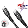 Miniatyrbilde 2 av 5: 1m 2m 3m 60w Usb C Type-c Hurtiglading Kabel Lad Data Ledning Dobbel Type-c-0.5m Lilla