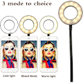 Miniatyrbillede 2 af 4: LED Selfie Lys 3 Tilstande og 10 Lysstyrkeniveauer LED Ring Lys Live Fotogen (Sort)