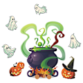 Pikkukuva 1 / 5: Dww-Halloween-sarjakuva kurpitsa noita keitto lasten kylpyhuone kylpyhuone wc kodin sisustus seinätarrat itseliimautuvat