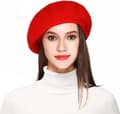 Ull Baretlue Solid Color Fransk Baret Med Skily Skjerf Og Brosje