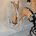 Miniatyrbillede 3 af 5: Aften taske, damer knude håndtag Rhinestones aften clutch taske（Sølv）