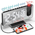 Miniatyrbild 1 av 8: LED digital väckarklocka med 180° projektion, stor LED-display med USB-port, snooze dubbelalarm, 4 projektionsljusstyrkor med automatisk dimmer