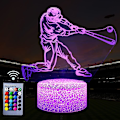 Miniatyrbild 1 av 5: 3D Baseball Player Nattlampa, LED Illusion Lamp Med Fjärrkontroll & USB-kabel Bäst