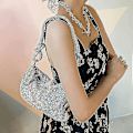 Miniatyrbillede 4 af 5: Aften taske, damer knude håndtag Rhinestones aften clutch taske（Sølv）