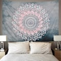 Miniatyrbild 2 av 4: Mandala Väggbonad Grå Rosa Blommig Tapisserier Hippie Bohemisk Blomma Väggbonad för Sovrum Vardagsrum Sovsal (150 x 150 cm)