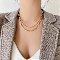 Miniatyrbillede 3 af 5: Enkel rustfri stål anløbsfri forgyldt oval kæde halskæde til kvinder, multifunktionel choker halskæde, moderigtig gave (42 cm, DYN030B)