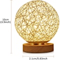 Miniatyrbillede 5 af 5: Træbordlampe, LED-natlygtelampe med håndstrikket flettet rattan kugle og USB-oplader (hvid)