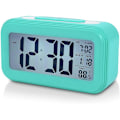 Miniatyrbillede 1 af 4: Batteridrevet digitalt vækkeur til soveværelse, LCD-display sengeagur med snooze, baggrundsbelysning, nattelys, dato og temperatur, sleep timer