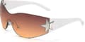 Rimless Y2K solbriller til kvinder og mænd, wraparound stjernesolbriller, overdimensionerede rammeløse trendy solbriller (hvide orange nuancer)