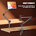 Miniatyrbilde 3 av 5: 360° roterende lang arm skrivebord seng telefonholder stativ lat tablet montering brakett（Som vist）