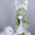Miniatyrbillede 2 af 5: Stilfulde kaninører pandebånd og hale plysset Halloween Cosplay til kvinder piger（Hvid sort）
