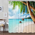 Miniatyrbillede 3 af 4: Tropisk Ocean Beach Tema Badeforhæng, Sea Palms Stof Badeforhæng Sæt, Sommer Ocean
