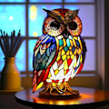 Miniatyrbillede 1 af 4: Farvet glas dyr form bordlampe, boheme harpiks dyr lampe til soveværelse stue hjemmekontor indretning gave (ugle)
