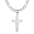 Miniatyrbild 1 av 5: 925 Sterling Silver Korshalsband för Män Kvinnor Rostfritt Stål 5mm Diamantslipad Figaro Korskedja Halsband Polerad Fasade Kant Korshänge Halsband