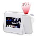 Miniatyrbild 1 av 5: Hemprojektionsklocka 180 rotera digital väder LCD snooze väckarklocka färgskärm display LED bakgrundsbelysning väggprojektionsklockabc B