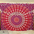 Pikkukuva 1 / 2: Wekity Hippie Bohemian Psykedeelinen Kultainen Sininen Riikinkukko Mandala Seinävaate Vuodevaatteet Verho (Sininen Punainen, Koko: 59.1\" x 78.7\")