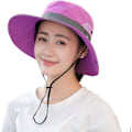 Miniatyrbilde 2 av 5: Dame Hestehale Solhatt UV-beskyttelse Foldbar Mesh Bred Bremskjerm Strand Fiskehatt（Lilla）